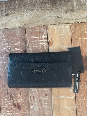 Ed Hardy Black Embossed Wallet with Tag and Logo Detail